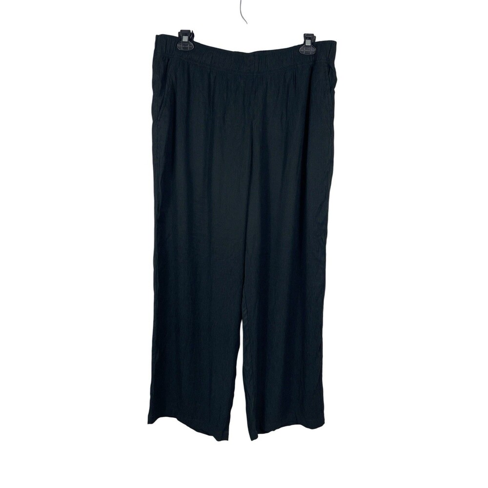 Gap Relaxed Fit Black Crinkle Pull On Elastic Waist Full Length Pants XL NWT